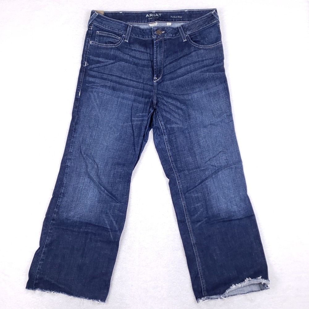 Ariat Perfect Rise Trouser Jeans London Dark Wash Wide Leg Raw Hem 34L 10039598